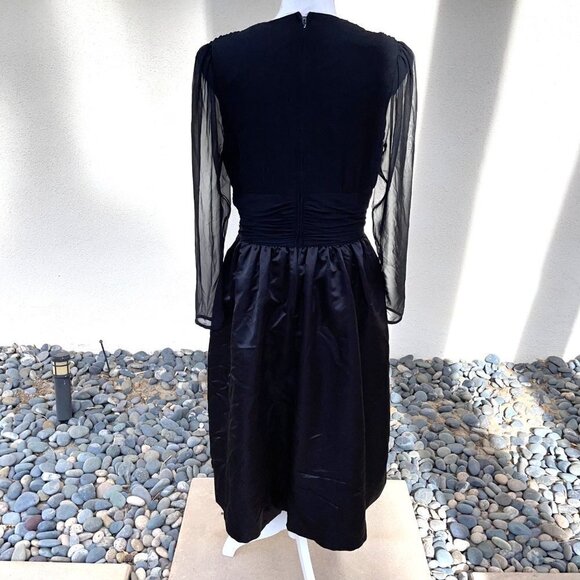 Ann Hobbs For Kastina Dress Womens Size 10 Satin Chiffon Bow Front V Neck Black - Picture 8 of 12